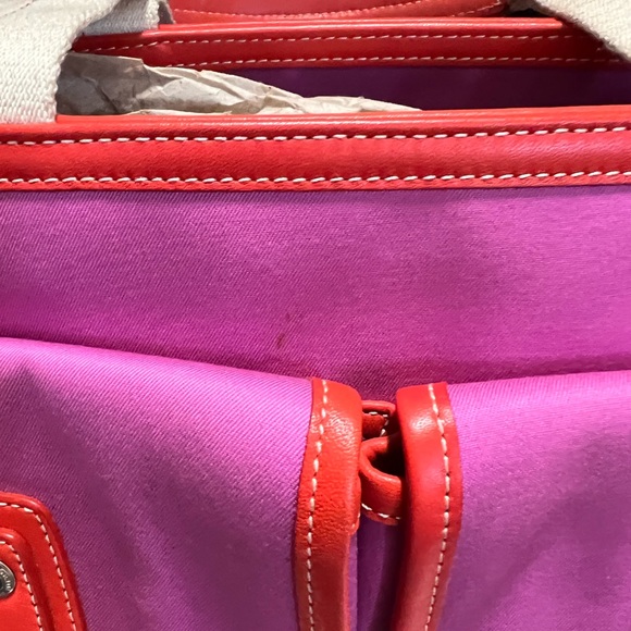 Coach Hamptons Pink Canvas & Orange-Red Leather Tote Bag - Picture 7 of 16